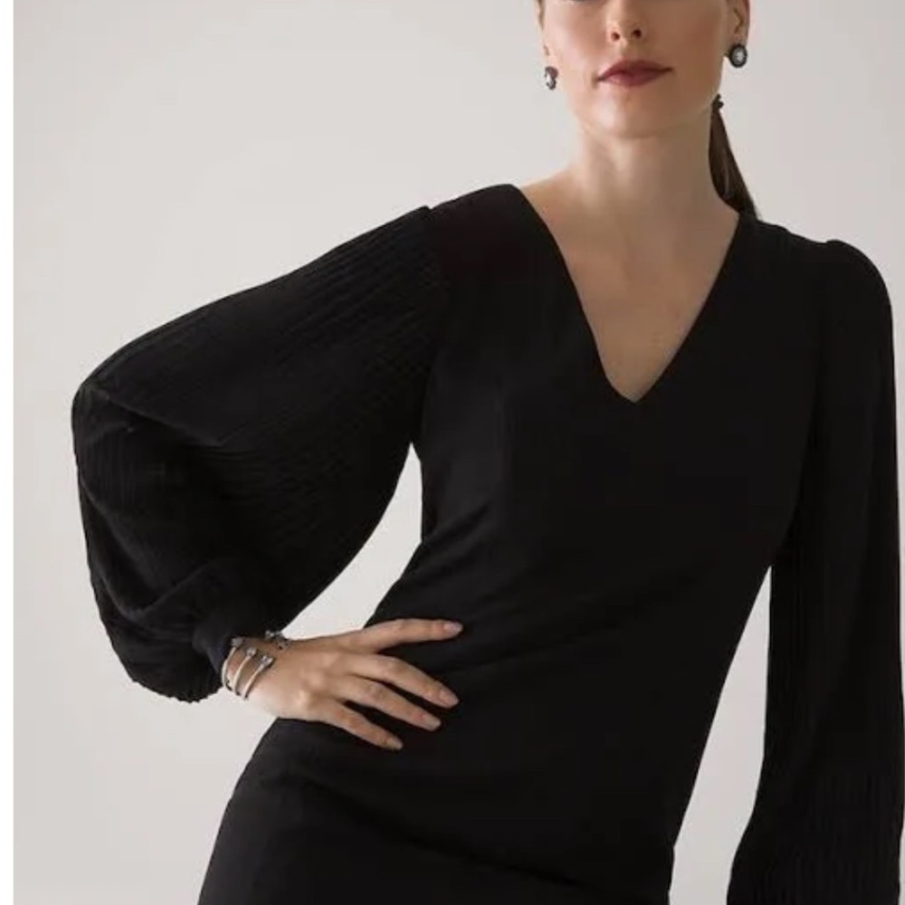 White House Black Market Little Black
Dress w/ Pleated Balloon Sleeves